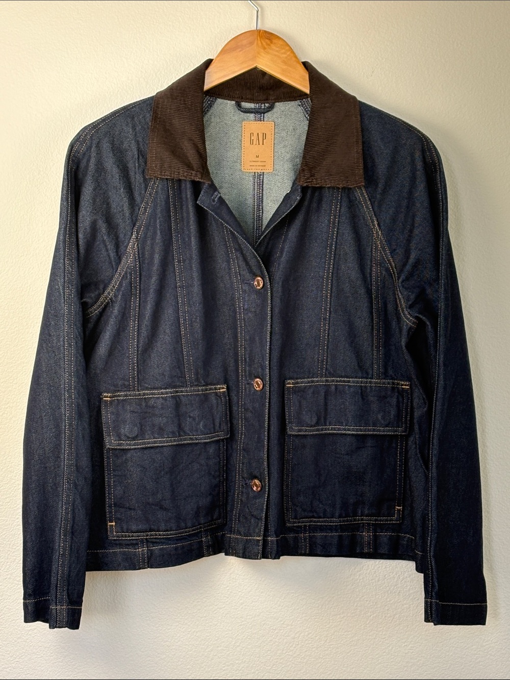 GAP UltraSoft Denim Swing Chore Jacket Dark Indigo Corduroy Collar M